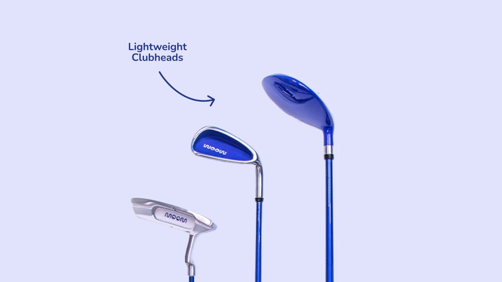 A WOOW Golf club set for children aged three to five laid out on a light background